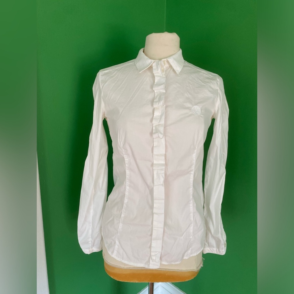 Armani Jeans y2k 2000s White Ruffled Front blouse Shirt